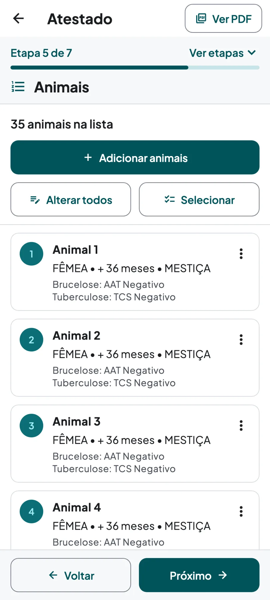 Lista de animais