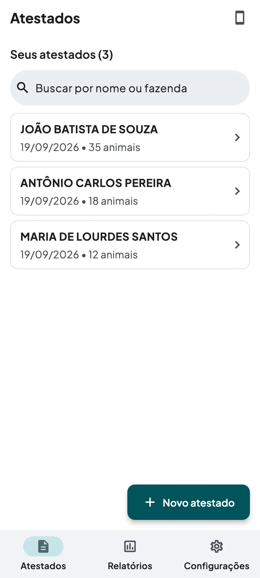 Lista de atestados